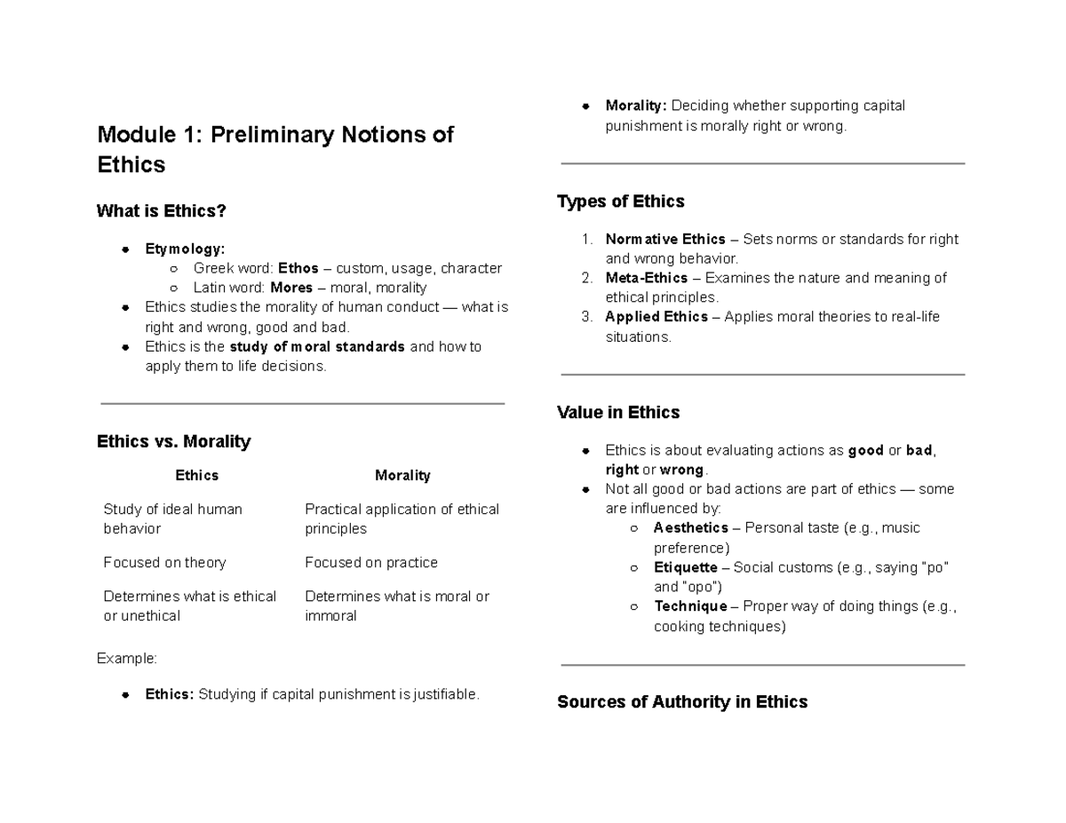 Ethics Overview and Key Concepts - Module 1 & 2 Notes - Studocu
