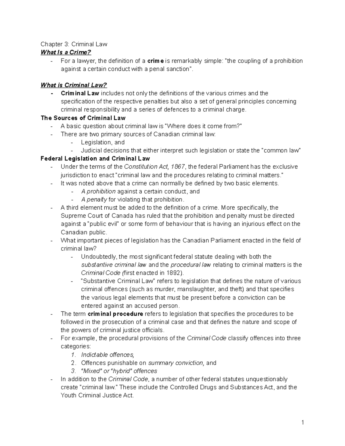 Chapter 3 Summary - Criminal Law - Introduction to Criminology ...