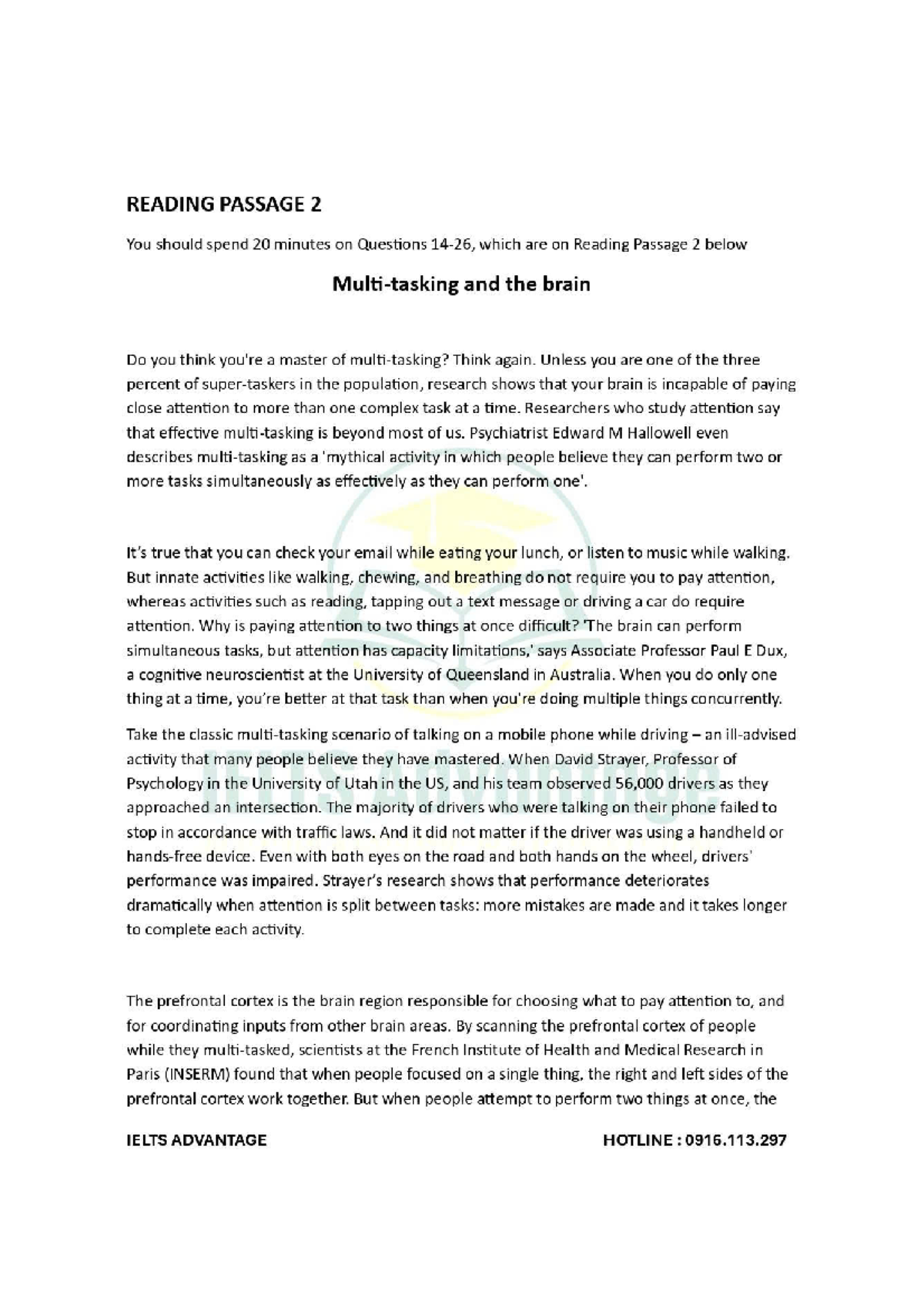 IELTS READING PASSAGE 2: The Science of Multitasking and Attention ...
