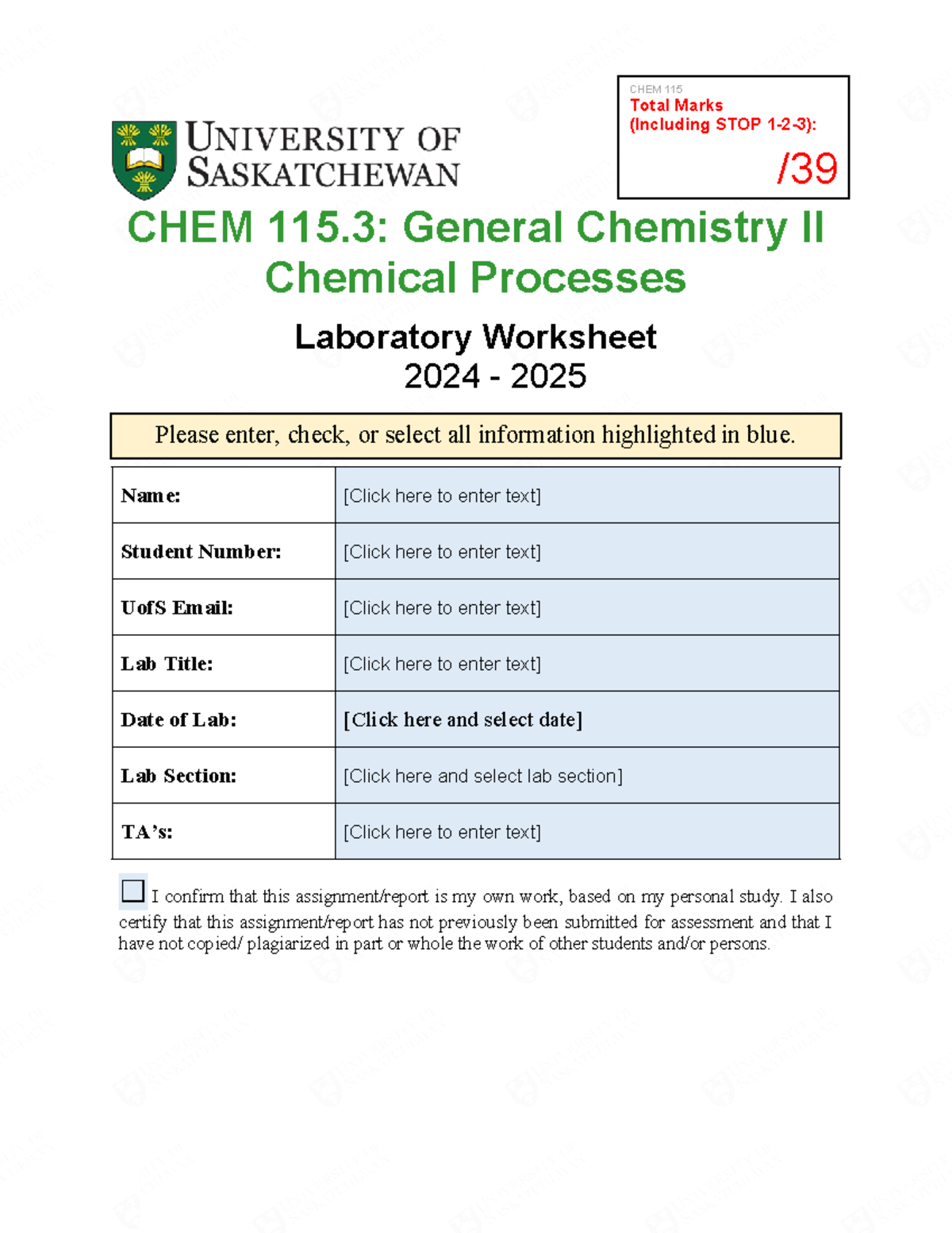 Experiment 3 - Worksheet-1 - CHEM 115: General Chemistry II Chemical ...