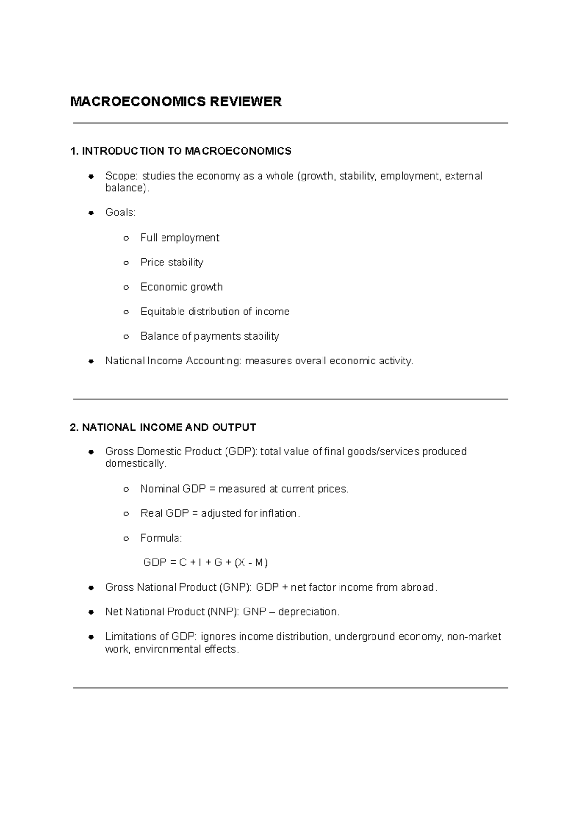 MACROECONOMICS REVIEWER: KEY CONCEPTS AND THEORIES - Studocu