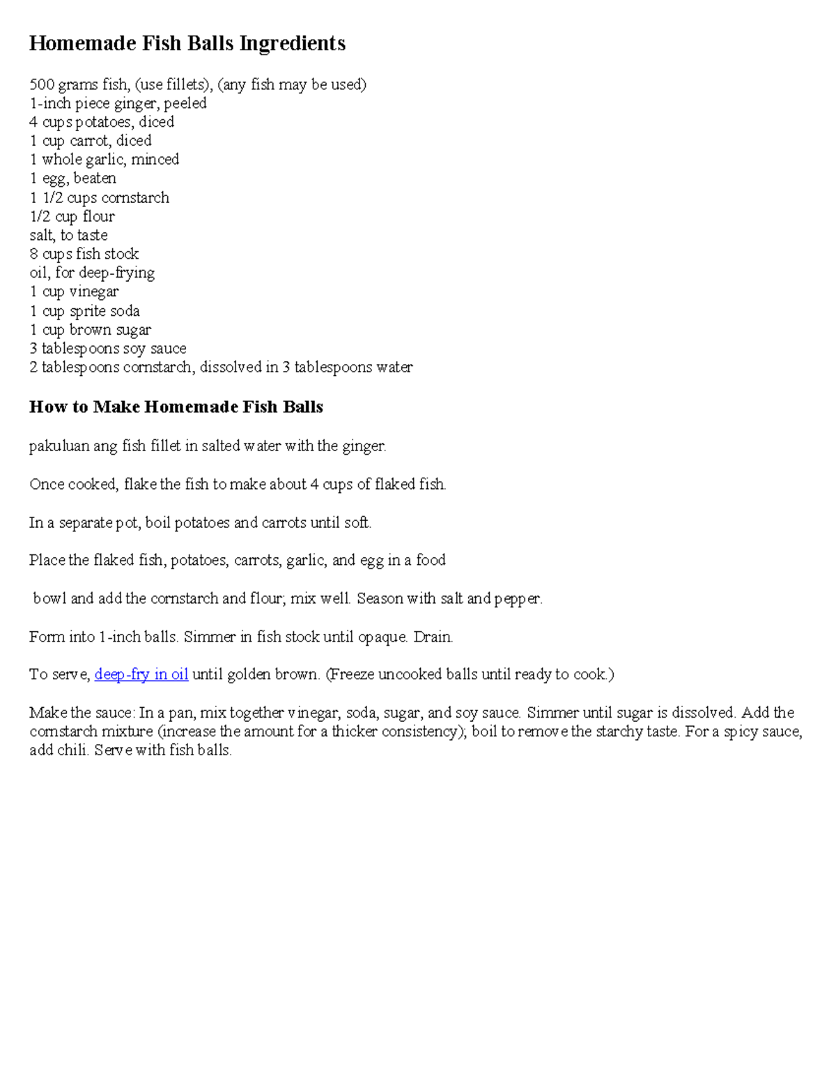 Homemade Fish Balls Ingredients - Once cooked, flake the fish to make ...