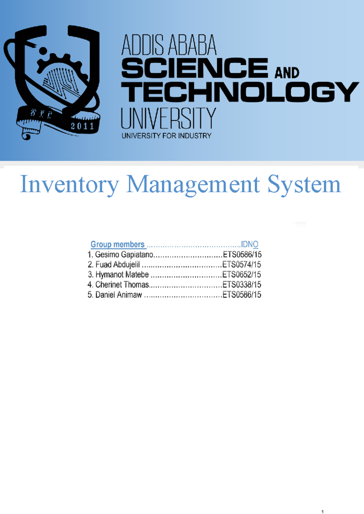 Inventory Database Management System (IDBMS) Overview and Design - Studocu