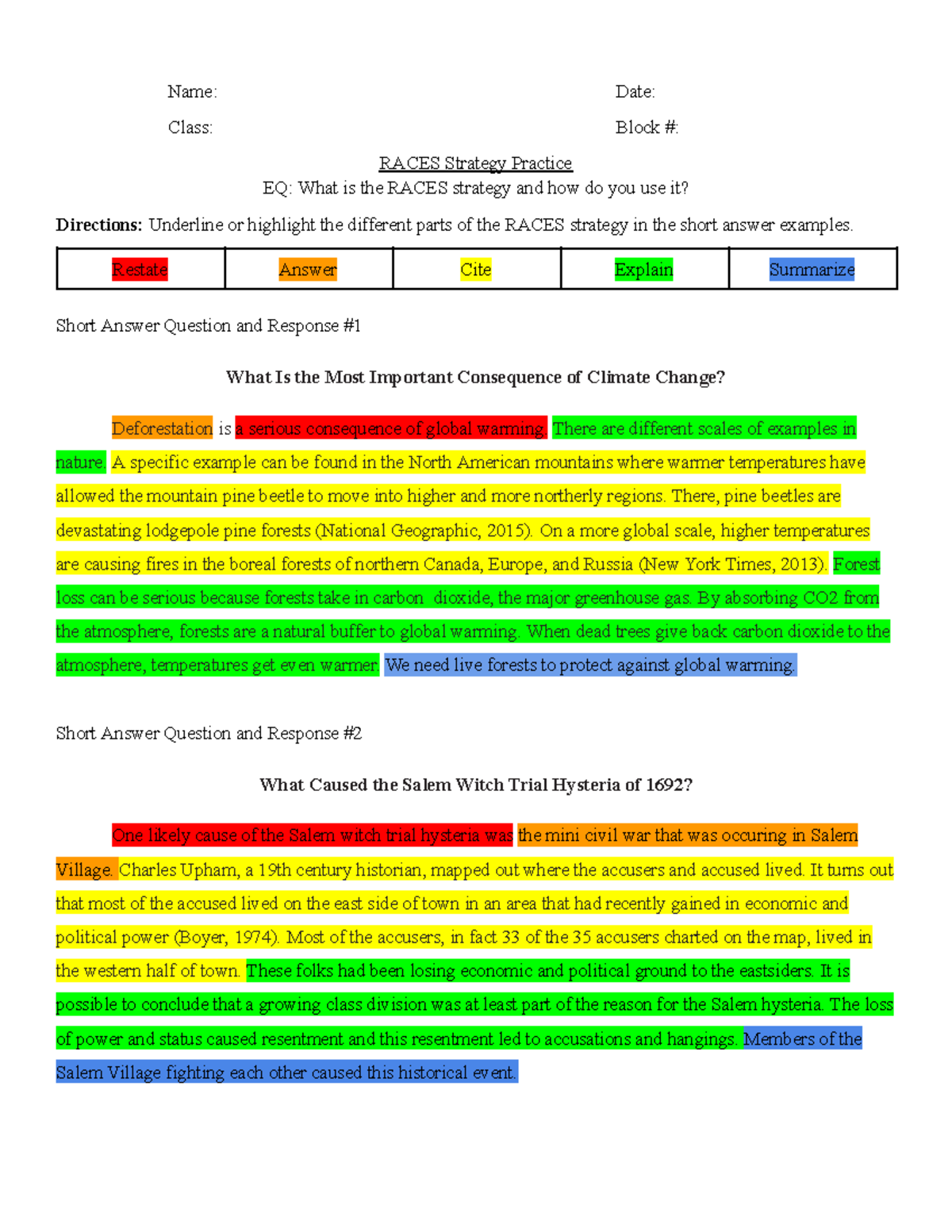 RACES Strategy Practice & Application for AK Class - Studocu