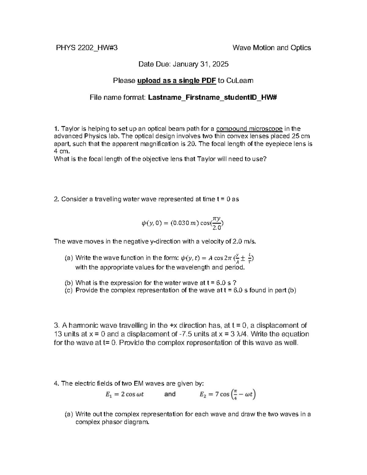 PHYS 2202 Wave Motion & Optics Homework #3 - Studocu