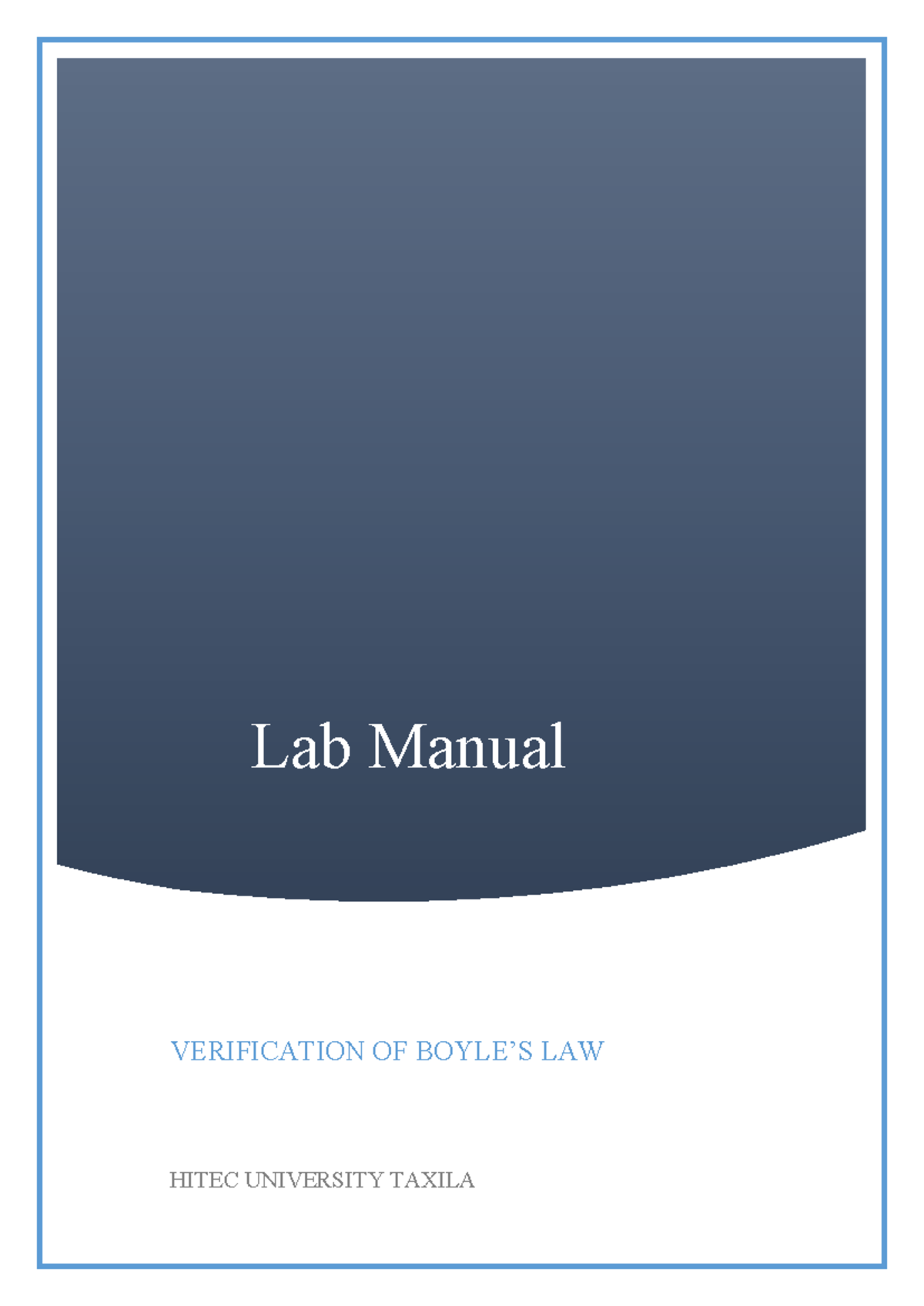 Lab Manual: Verification of Boyle's Law - Thermodynamics Lab (ME) - Studocu