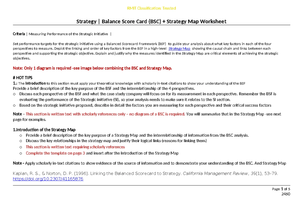 BSC and Strategy Map Worksheet 2024-1 - Strategy | Balance Score Card ...