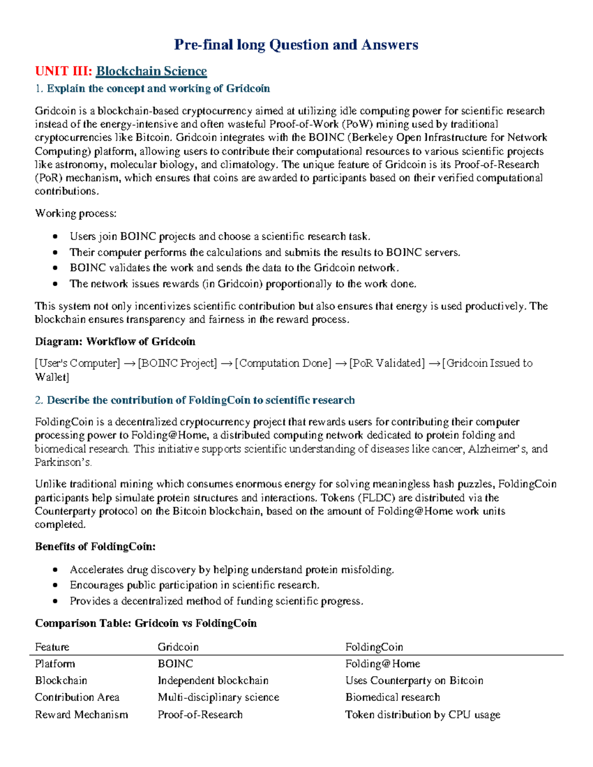 Pre-Final Q&A on Blockchain Science: Concepts, Challenges & Innovations -  Studocu