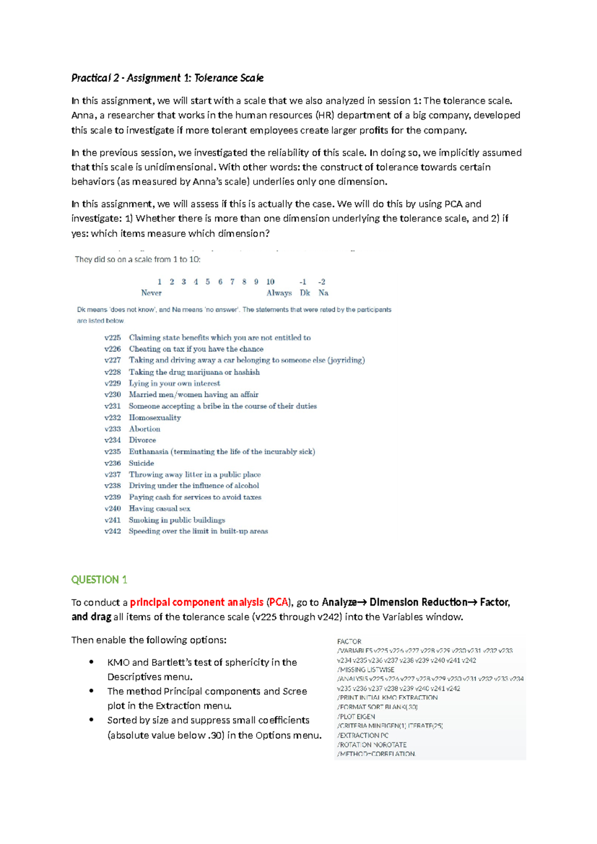 Mto D SPSS Practical 2 - Tolerance Scale PCA Analysis Notes - Studeersnel