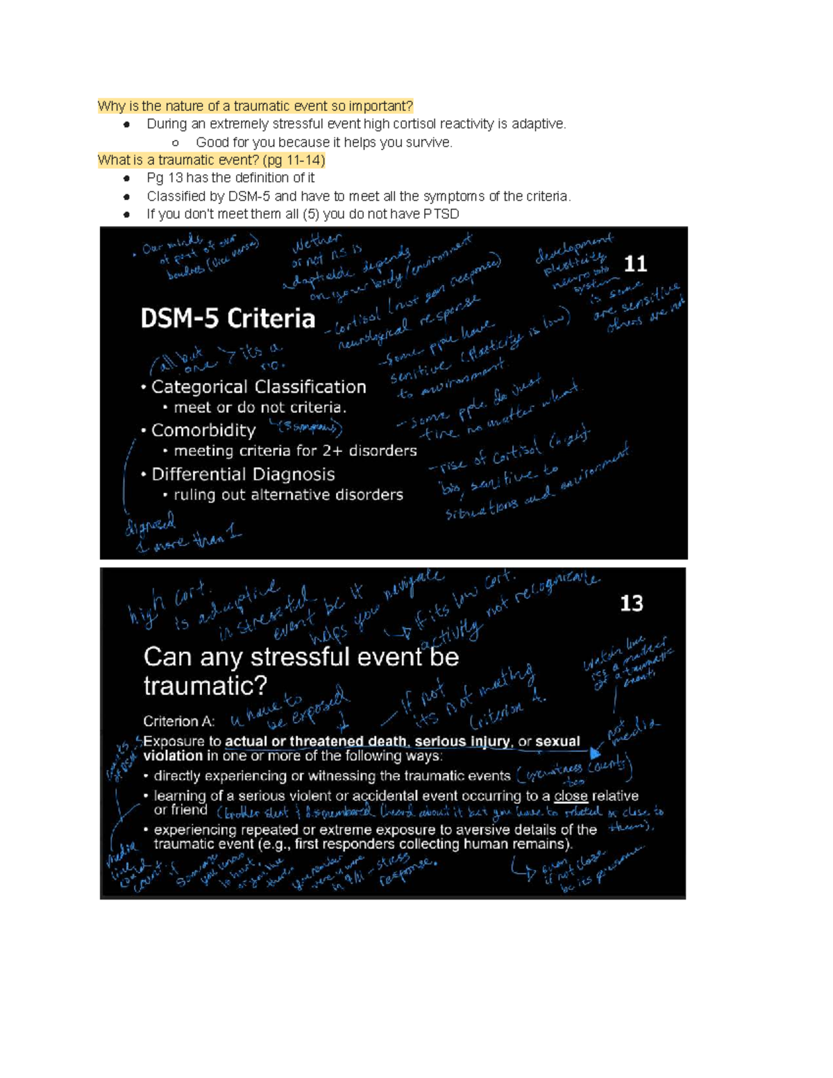 PSYC 100 Unit 1 Lecture Notes: Understanding PTSD & Trauma Effects ...