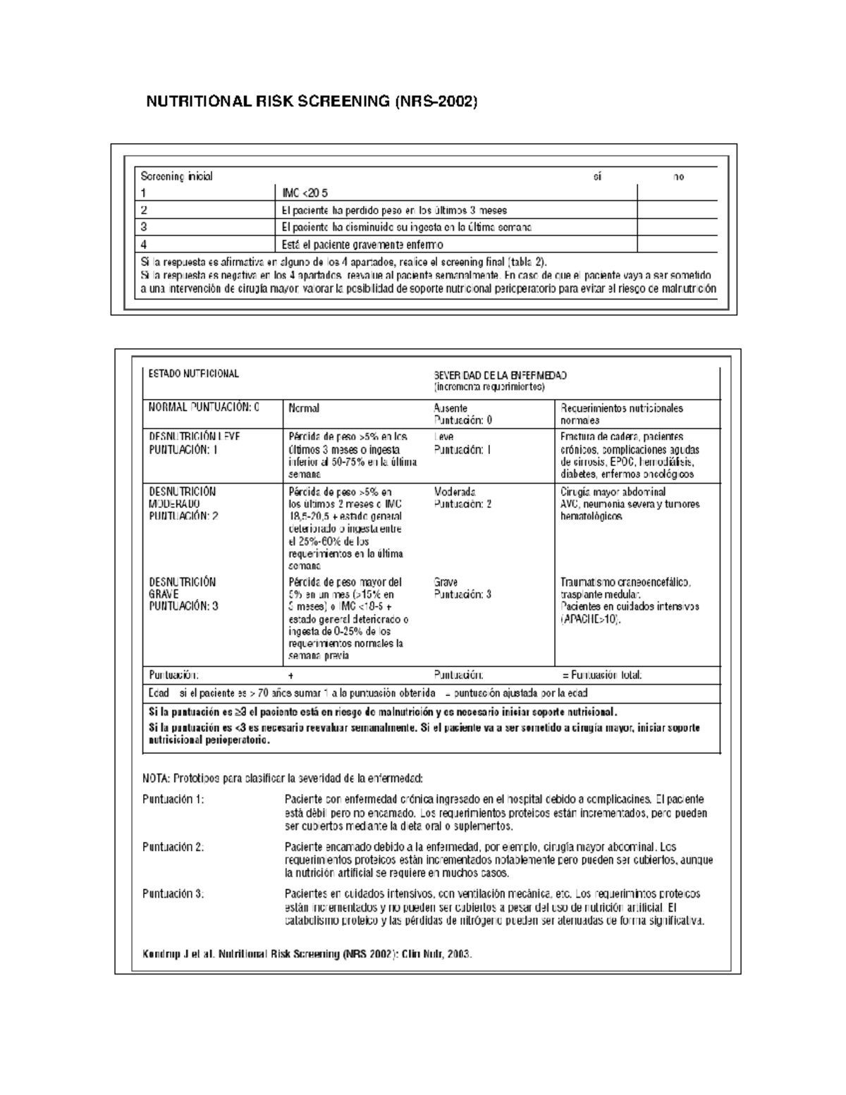 NUTRITIONAL RISK SCREENING (NRS 2002) - TAMIZAJE NUTRICIONAL - Studocu