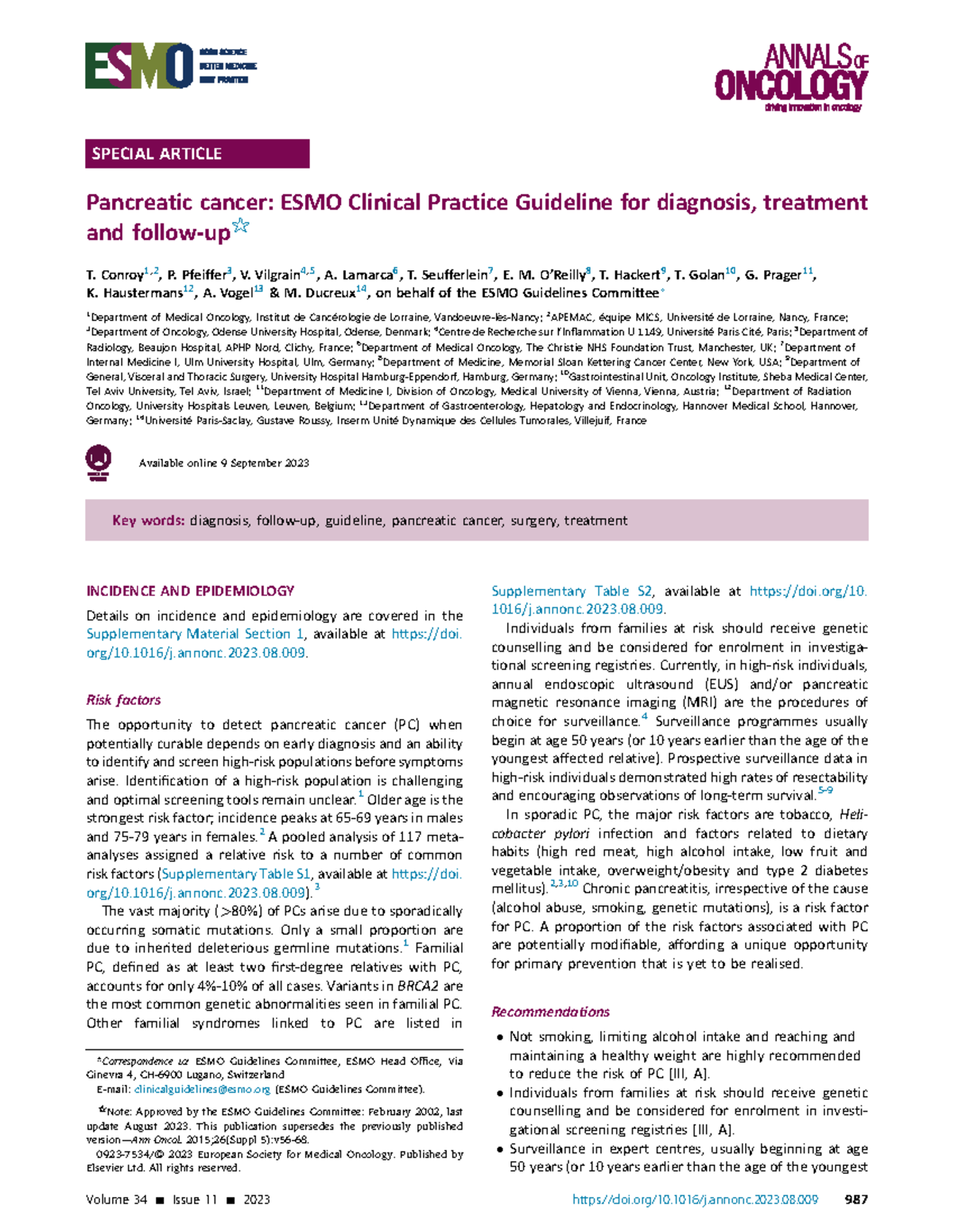ESMO Guidelines 2023: Diagnosis and Treatment of Pancreatic Cancer ...