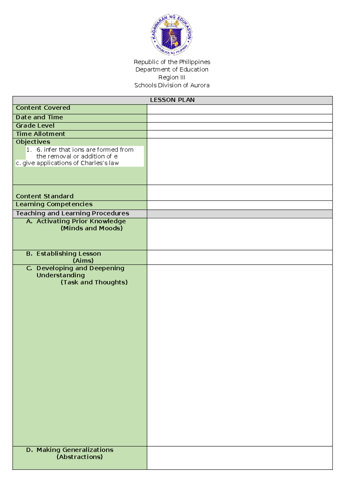 LP- Matatag-template - Matatag Curriculum - Republic of the Philippines ...
