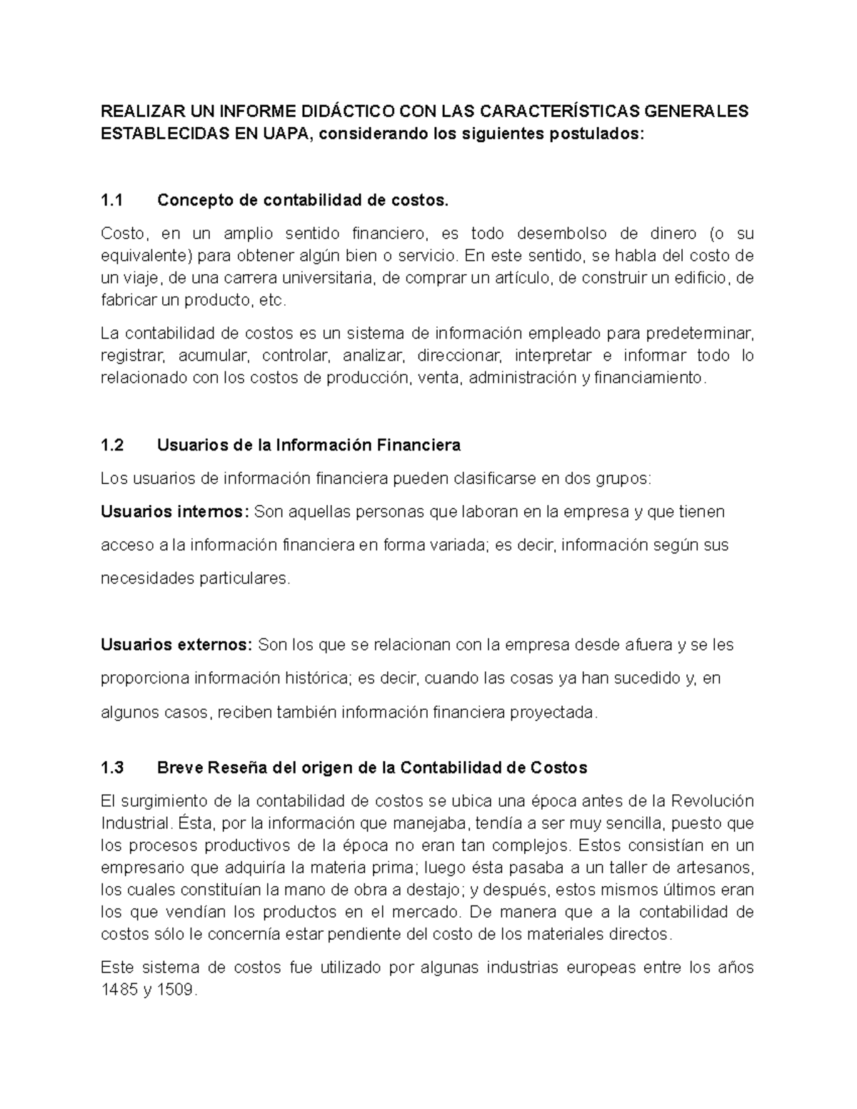 Tarea 1: Informe Didáctico sobre Contabilidad de Costos - Studocu