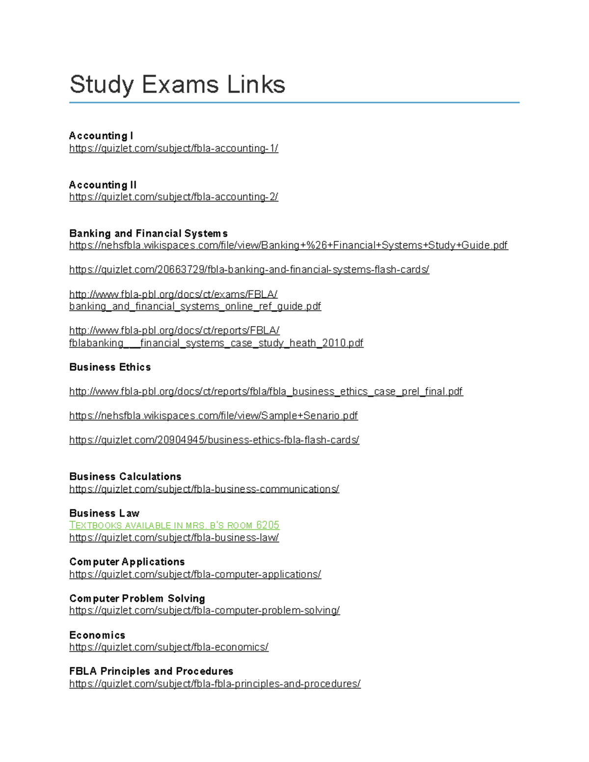 FBLA study links - Study Exams Links Accounting I quizlet/subject/fbla ...