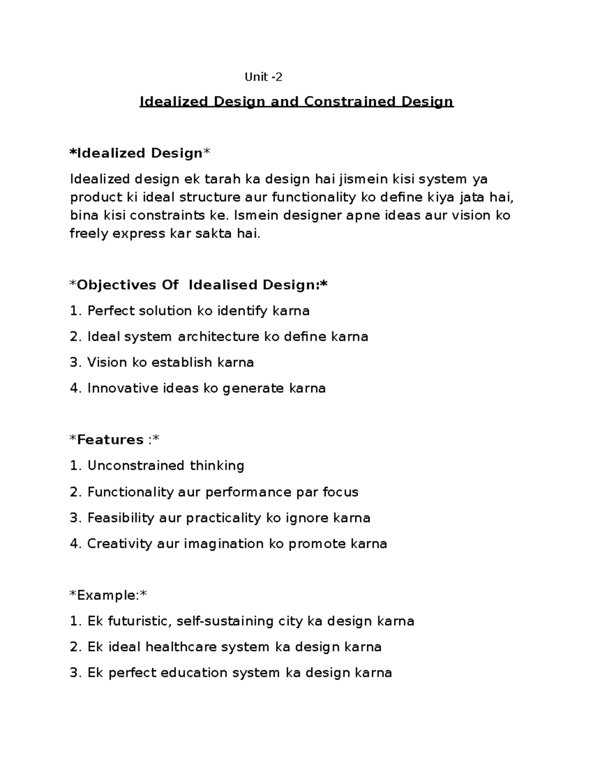 Unit 2: Concepts of Idealized and Constrained Design in SE - Studocu