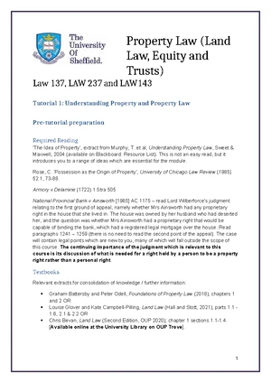 Tutorial 1: Key Concepts in Property and Property Law - Studocu
