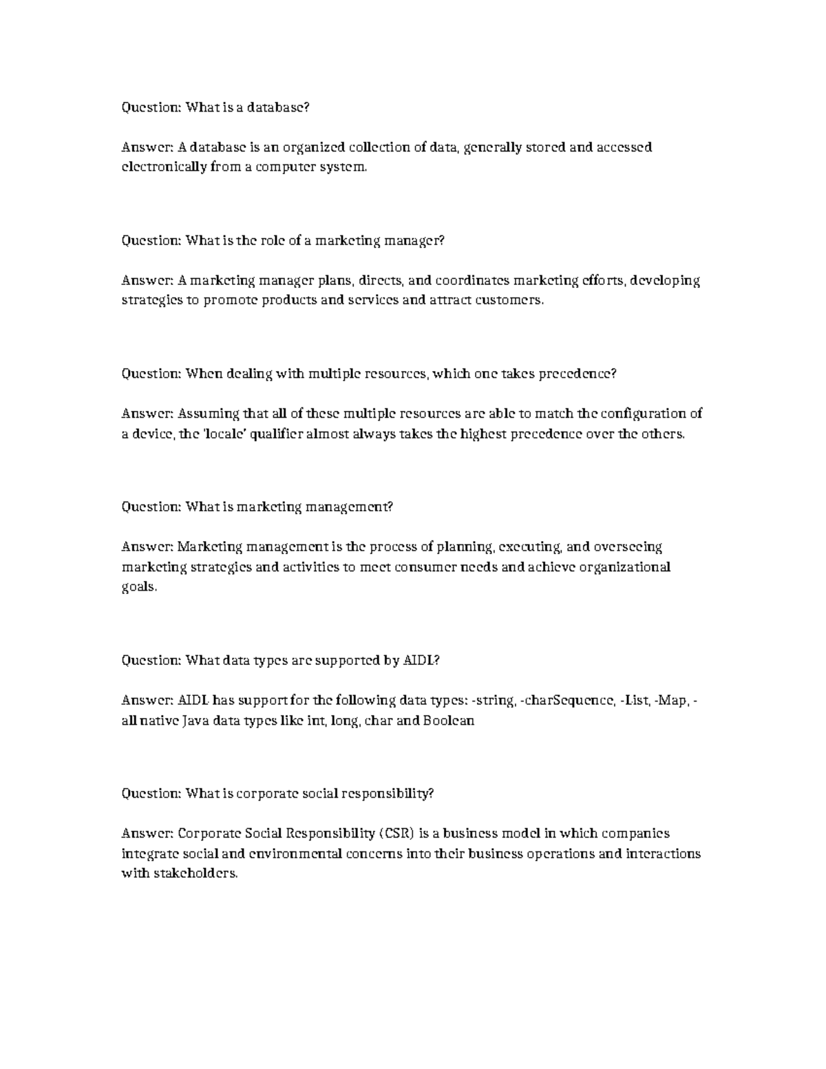 Database and Marketing Management Concepts: A Study Guide - Studocu