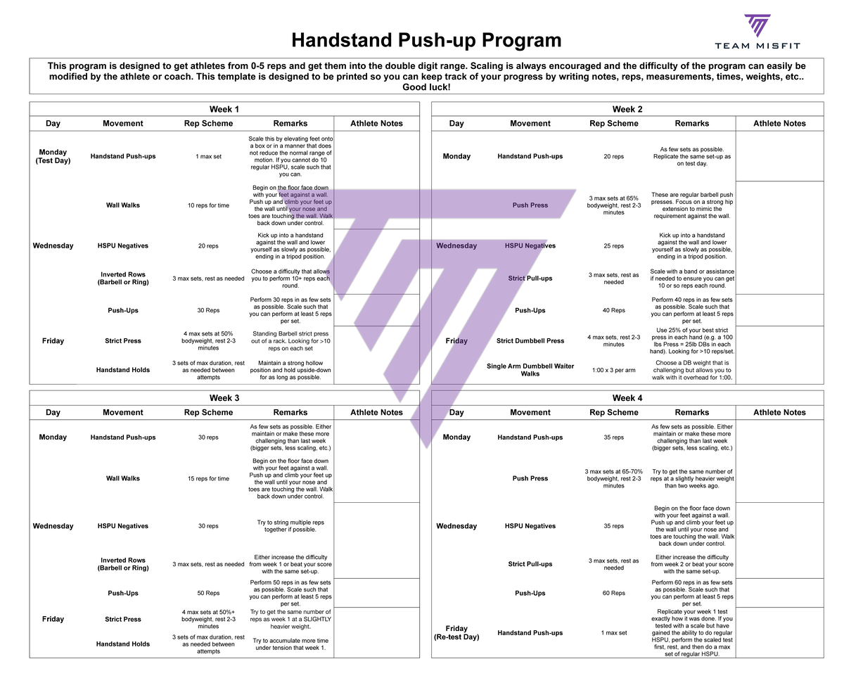 Handstand Push up Program - Handstand Push-up Program This program is ...