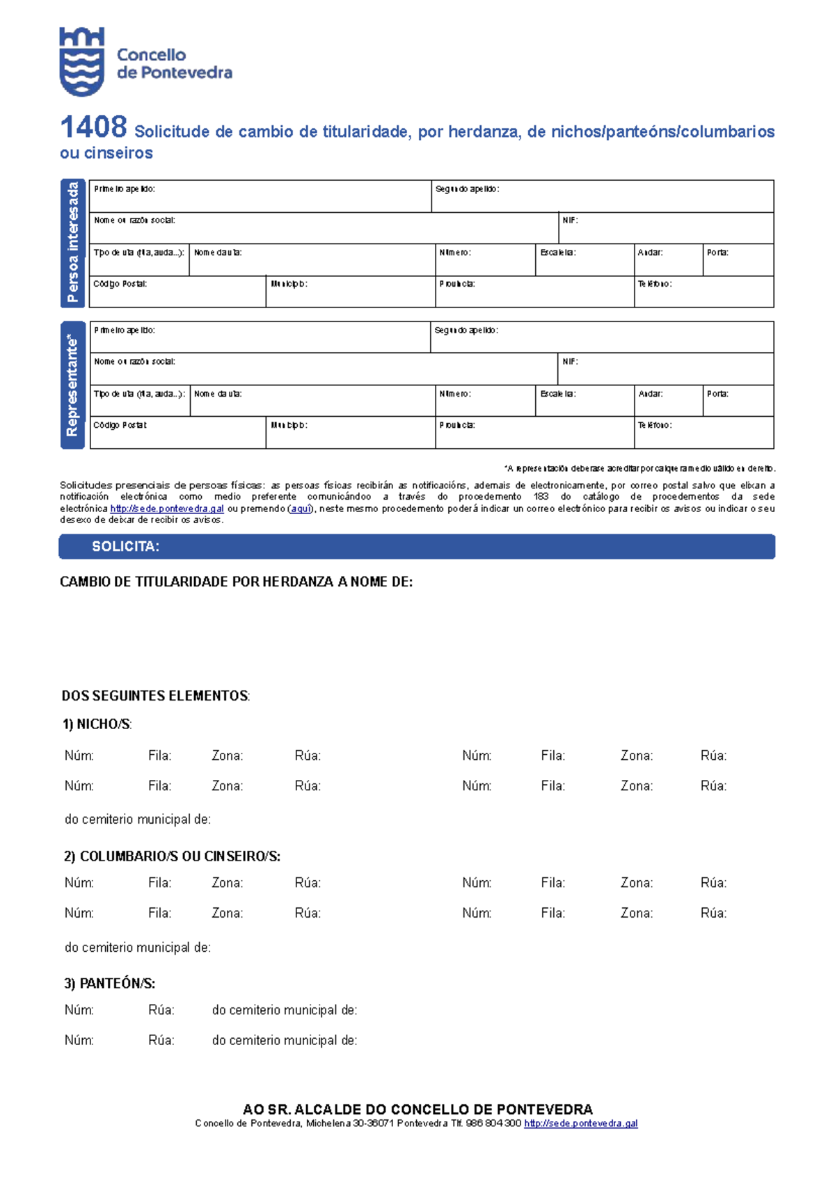 1408 Solicitude de Cambio de Titularidade por Herdanza de Nichos ...