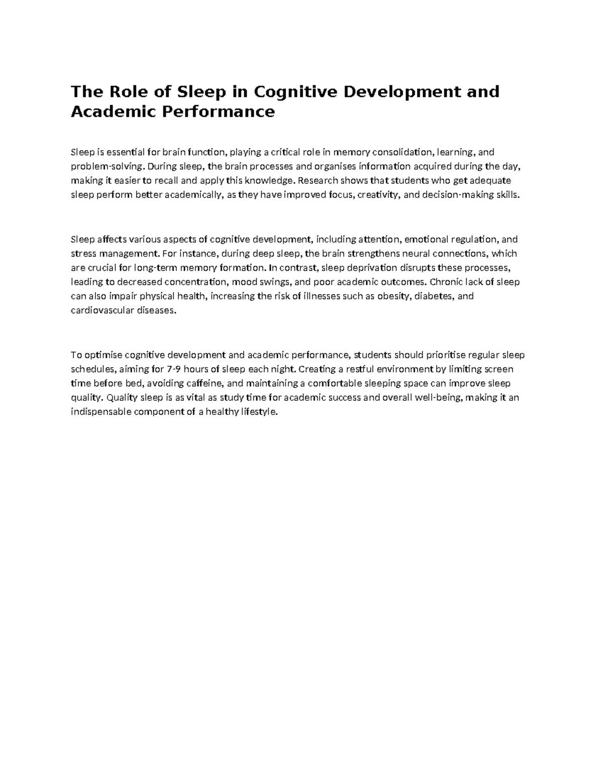 The Role of Sleep in Cognitive Development and Academic Performance ...