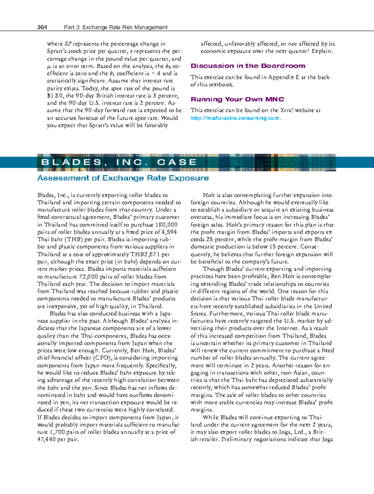 Blades Inc. Ch 10 Case Study: Assessing Exchange Rate Exposure - Studocu