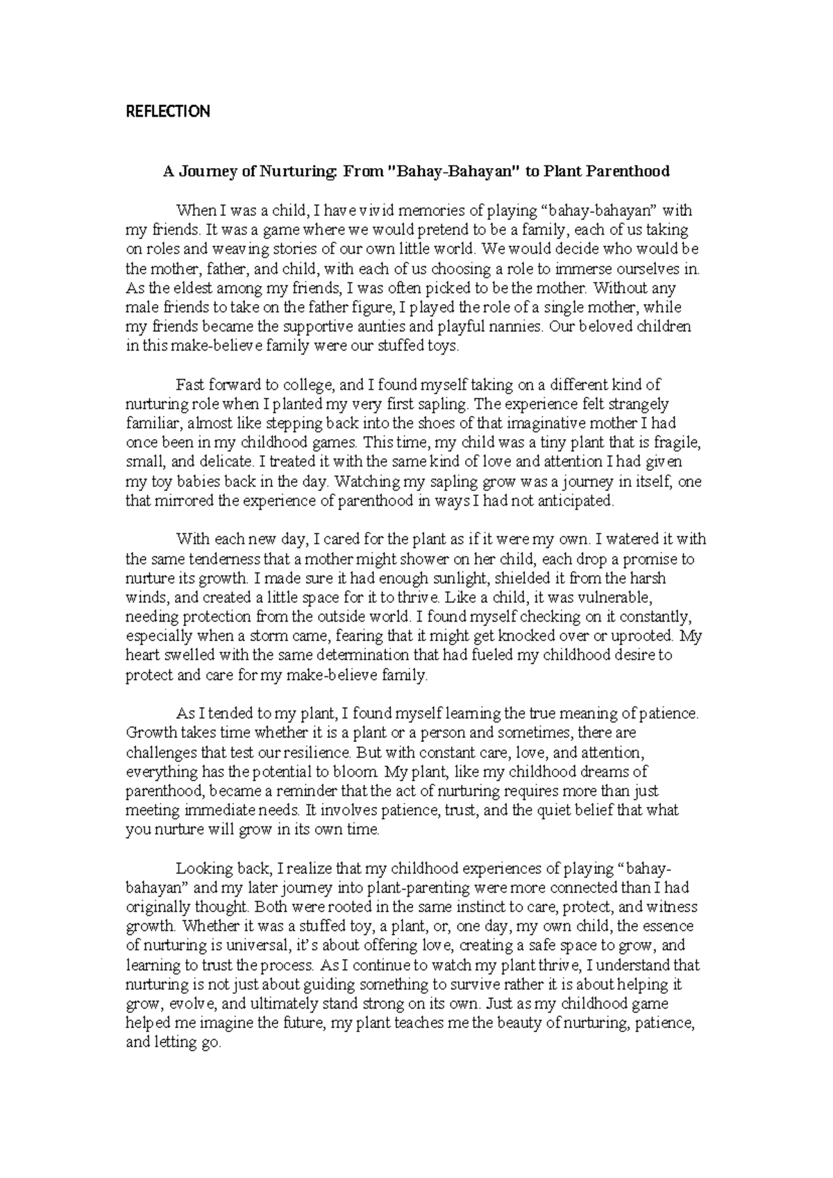 Reflection in tree parenting - REFLECTION A Journey of Nurturing: From ...