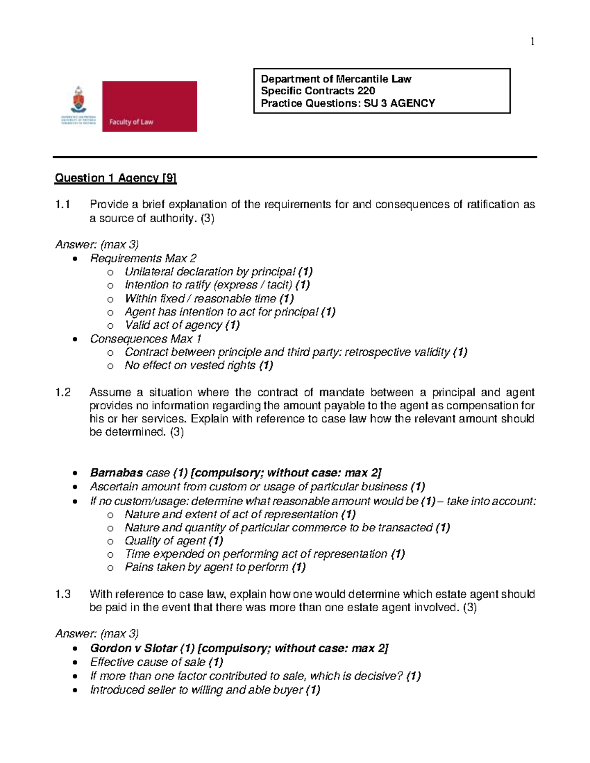 Practice Questions for KTH 220: Agency Law Test & Exam Prep - Studocu