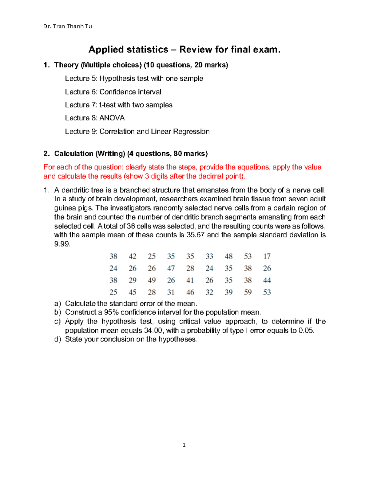 Applied Statistics Review for Final Exam (STAT 101) - Studocu