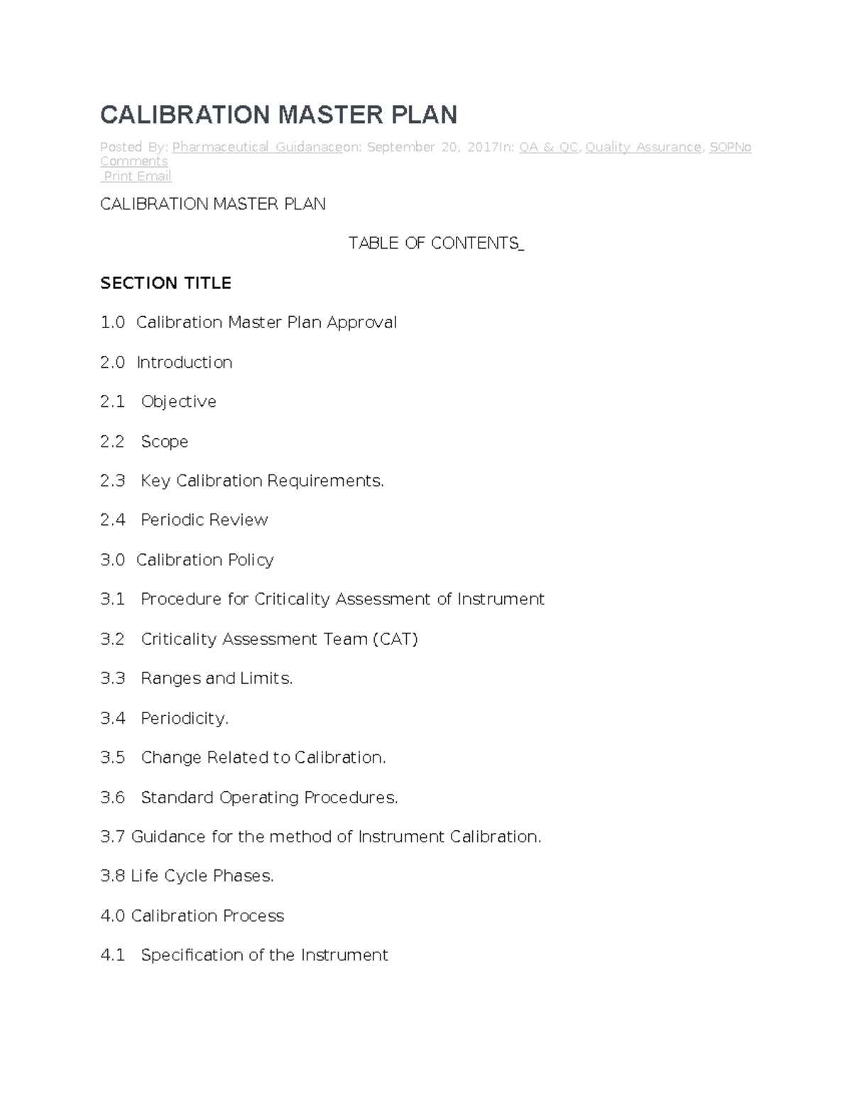 Calibration Master Plan for QA/QC: Comprehensive Guide - Studocu