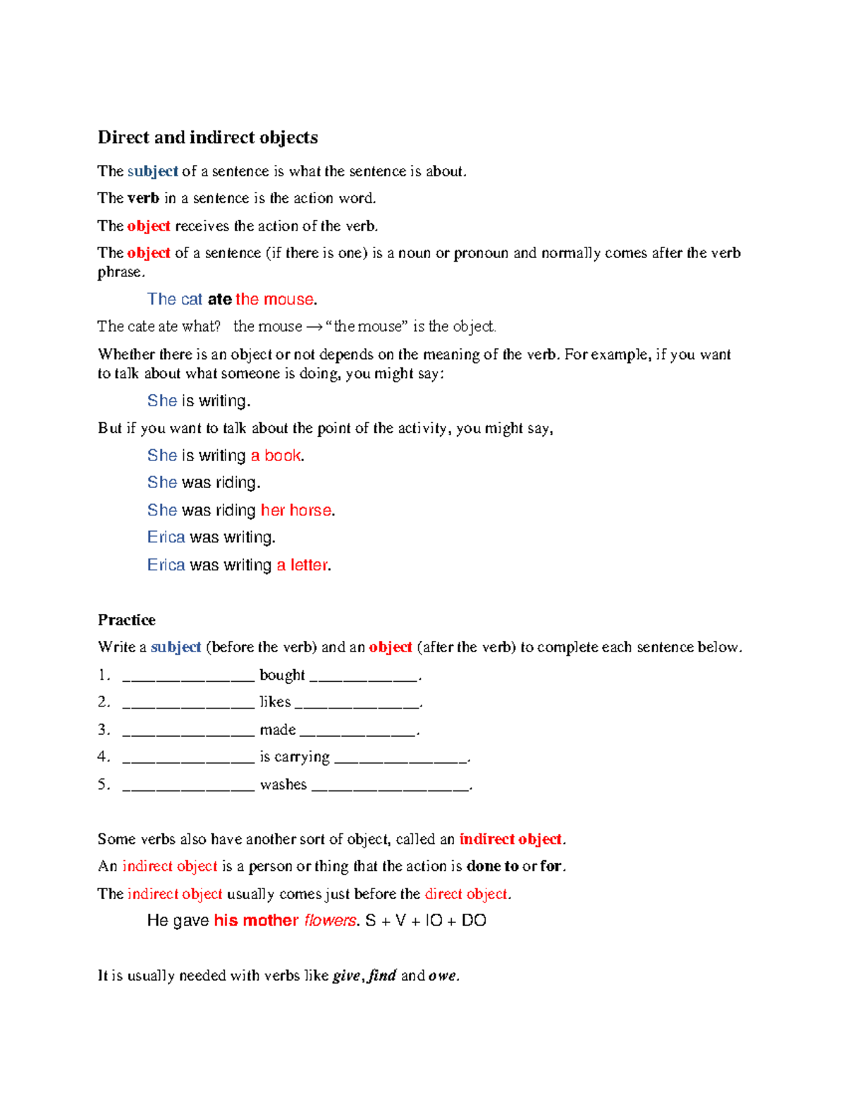 4 Direct and indirect objects - Direct and indirect objects The subject ...