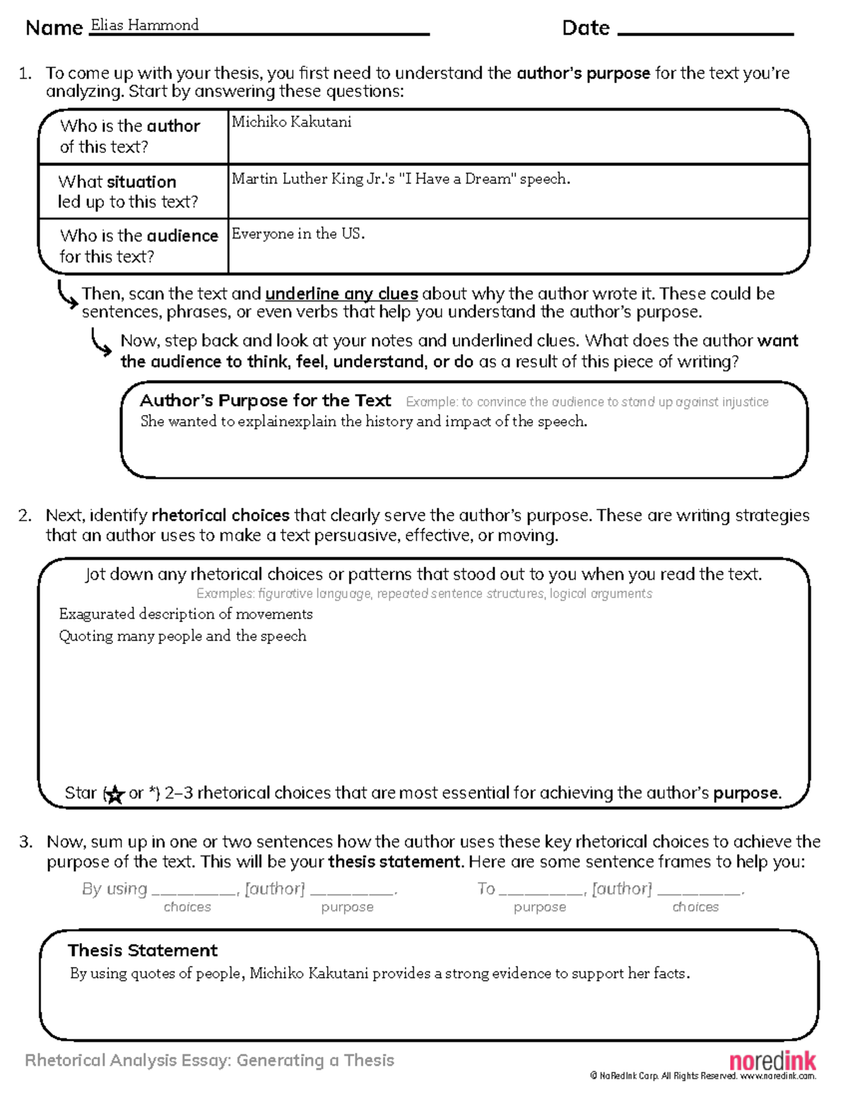 Rhetorical Analysis Essay Prewriting: Generating a Thesis - Studocu