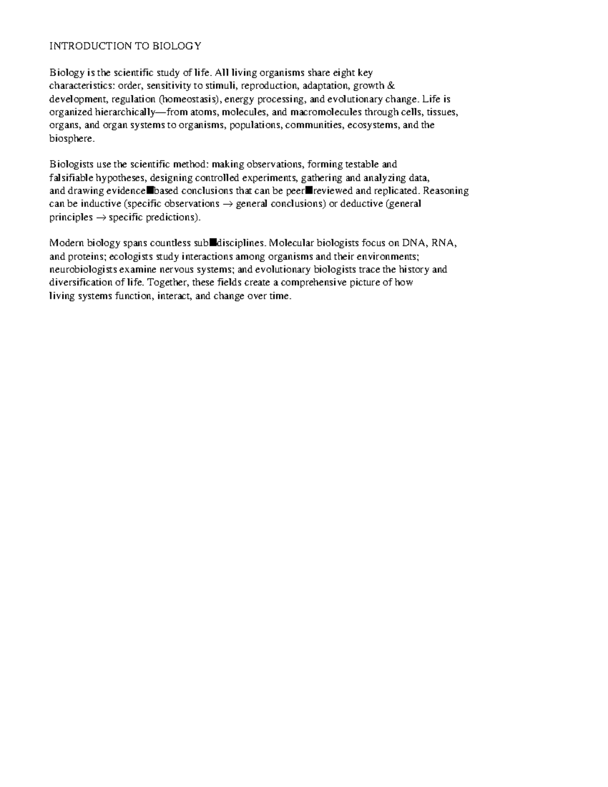 BIO 101: Introduction to Biology Summary Notes - Studocu