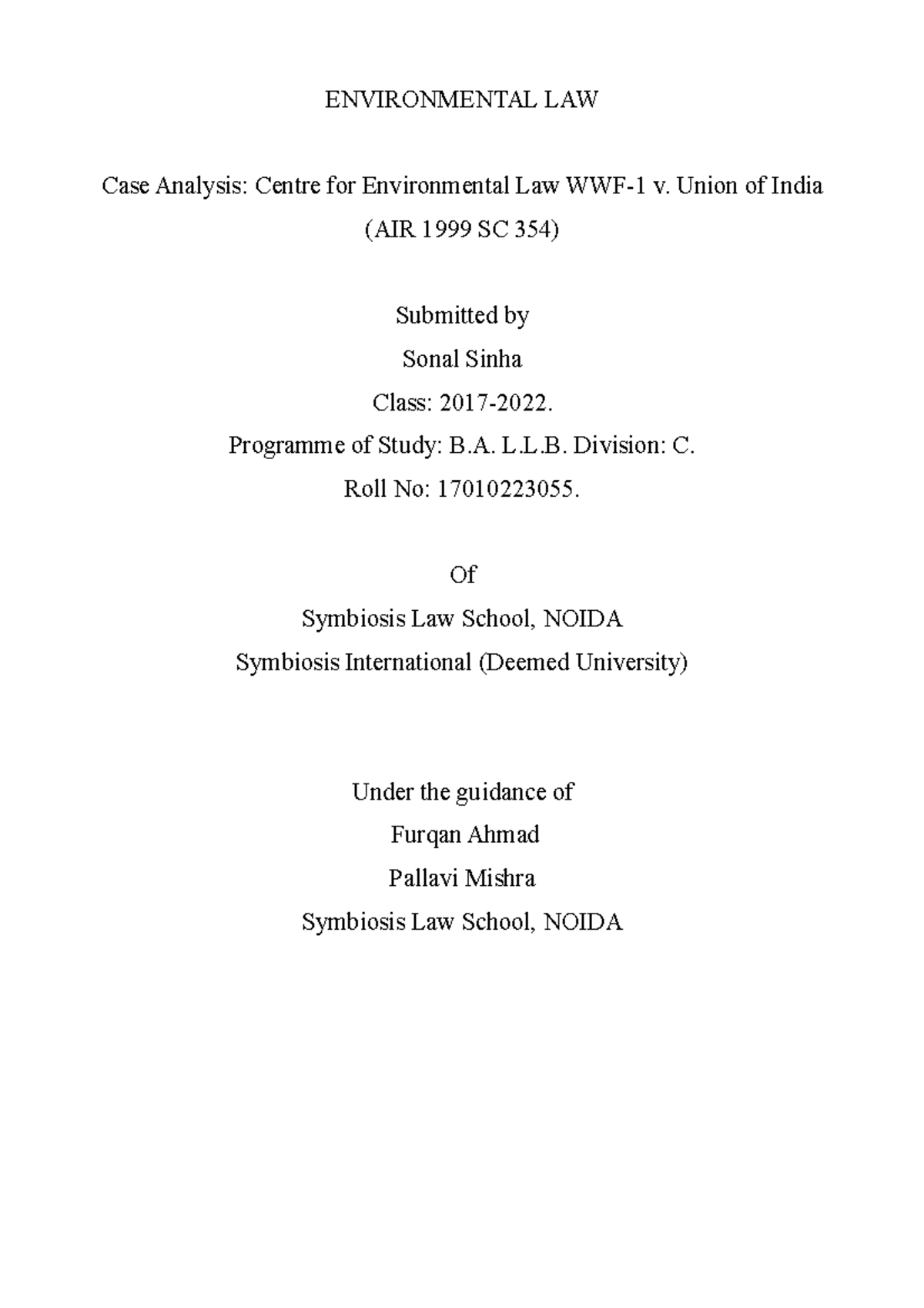 Case Study: Centre for Environmental Law WWF-1 v. Union of India (AIR ...