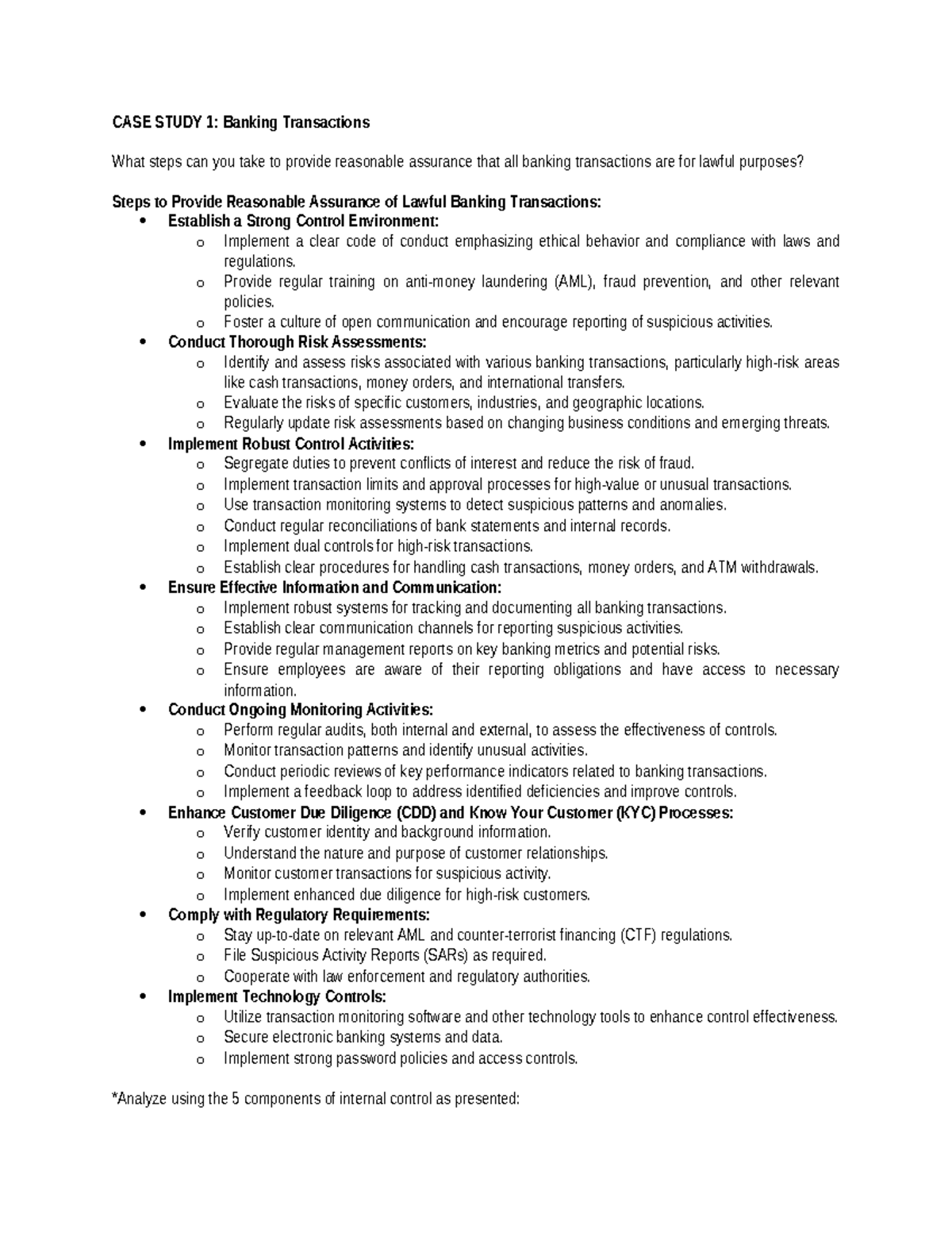 CASE STUDY 1: Internal Controls for Lawful Banking Transactions ...