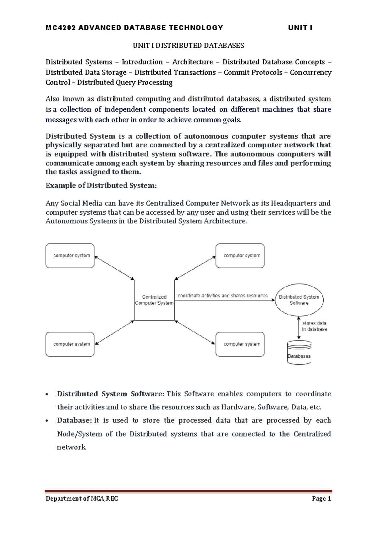 Distributed Database Concepts - Unit 3 Notes (MCA) - Studocu