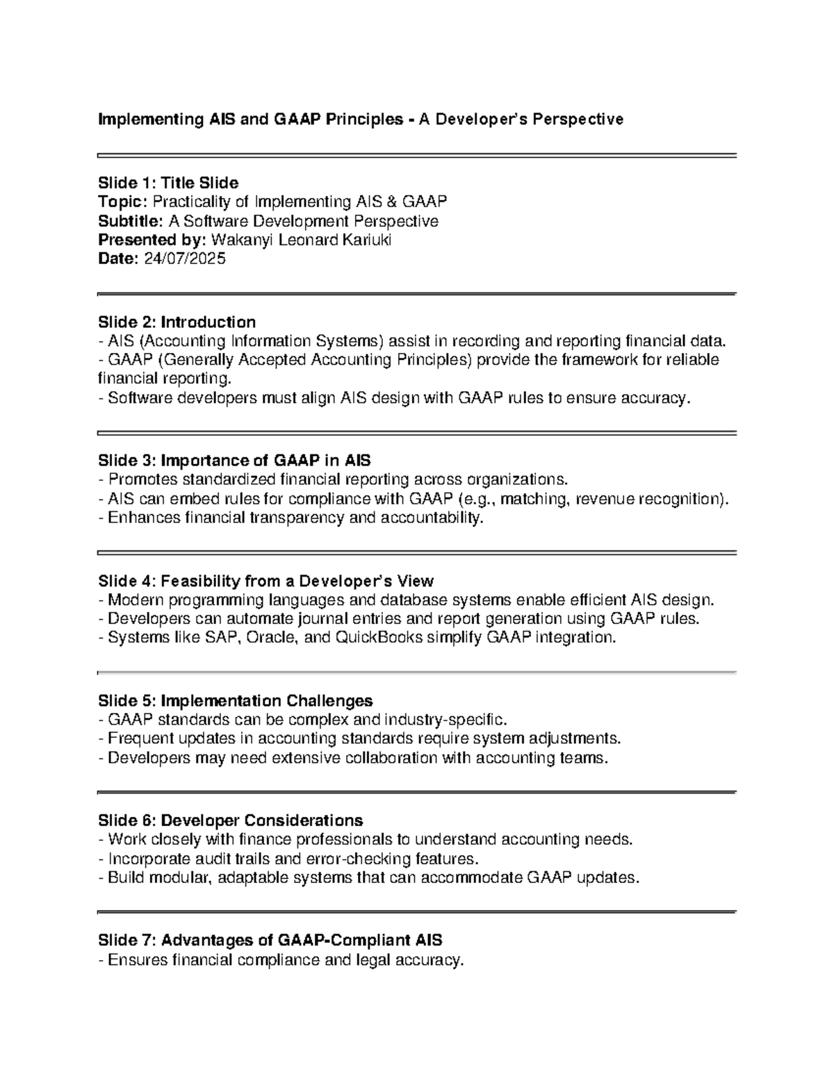 AIS and GAAP Implementation: A Software Development Perspective - Studocu