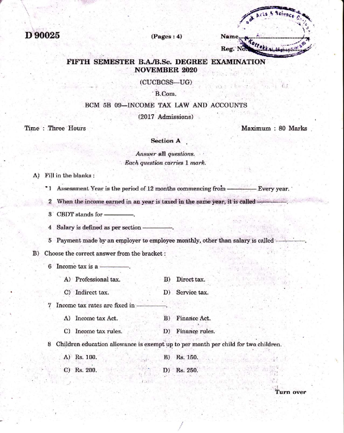 B.Com. BCM 5B Tax Law and Accounts - Fifth Semester Exam Notes - Studocu