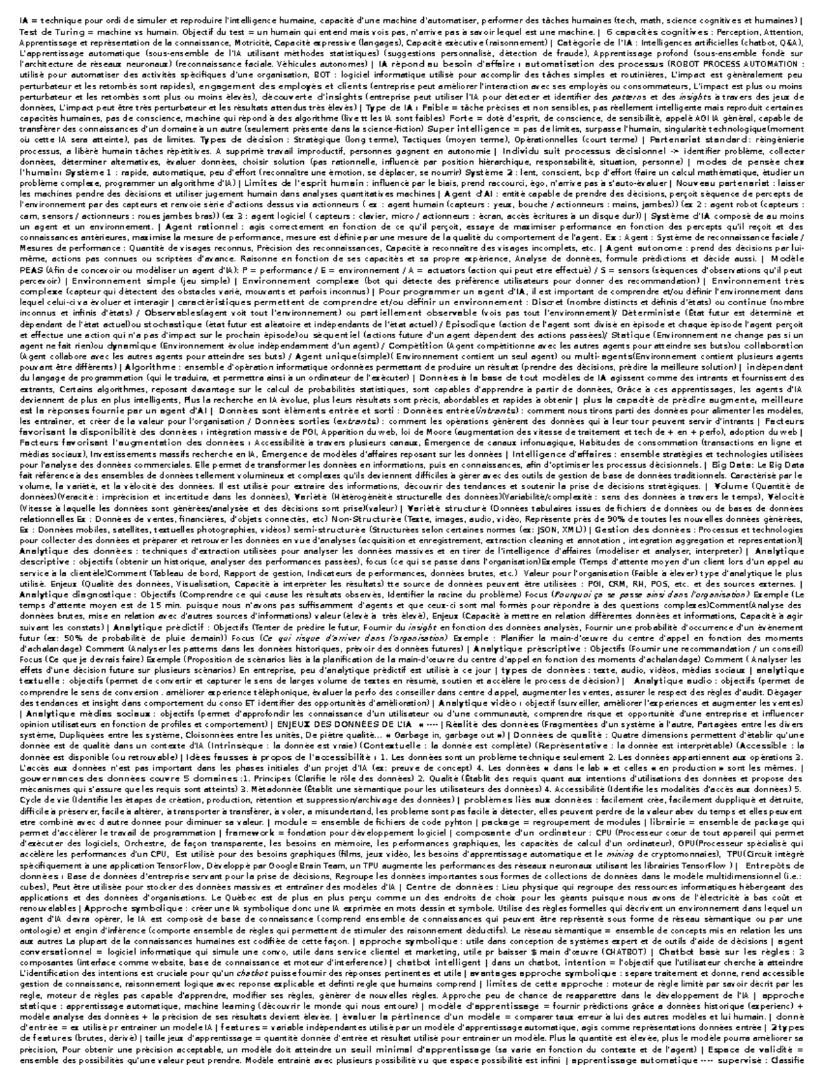 Resumé final Intelligence d - IA = technique pour ordi de simuler et ...