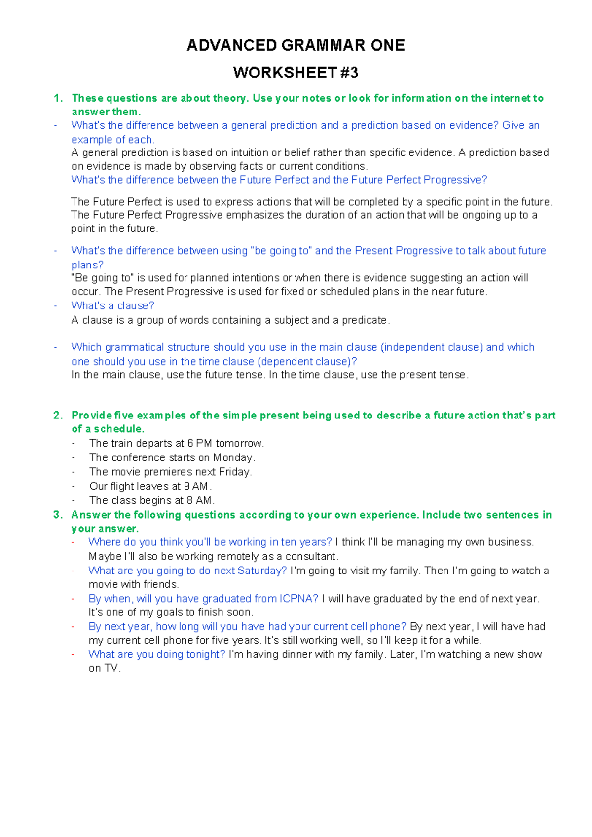 03. Worksheet 3 - 12345 - ADVANCED GRAMMAR ONE WORKSHEET 1. These ...