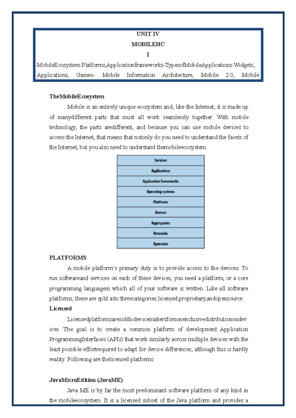 UNIT 4 - unit 4 notes - TheMobileEcosystem Mobile is an entirely unique ...