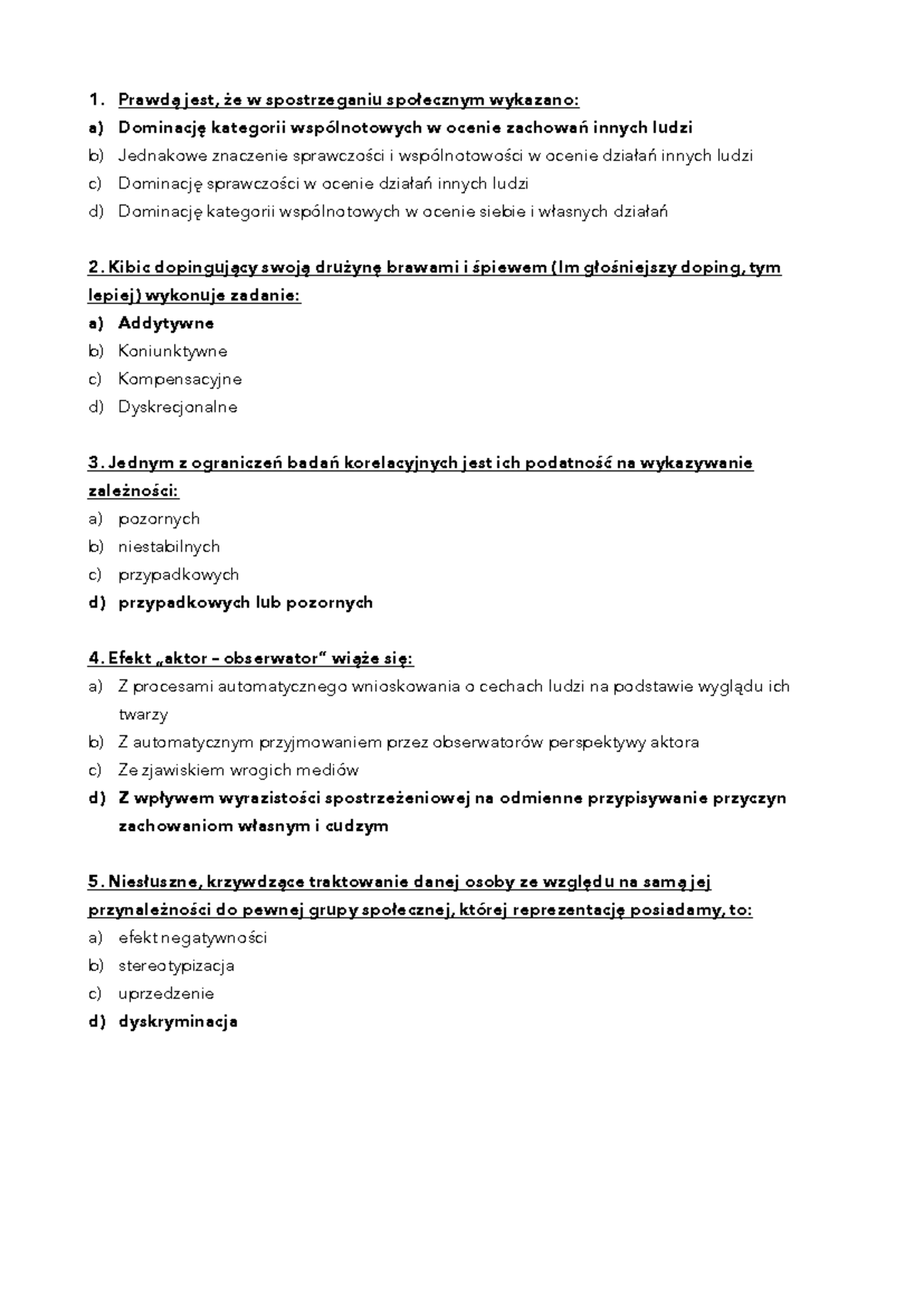 Esame 1 - Pytania i Odpowiedzi z Psychologii Społecznej - 2020 - Document Preview