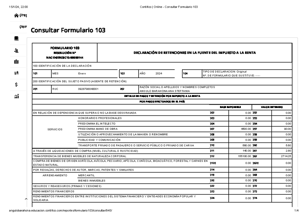 Formulario 103-104: Declaración de Retenciones y Generación IVA - Studocu