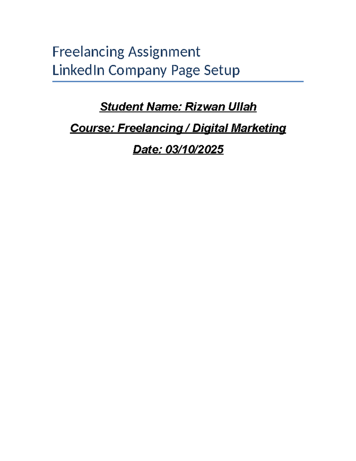 Freelancing Assignment: LinkedIn Company Page Setup Guide - Studocu