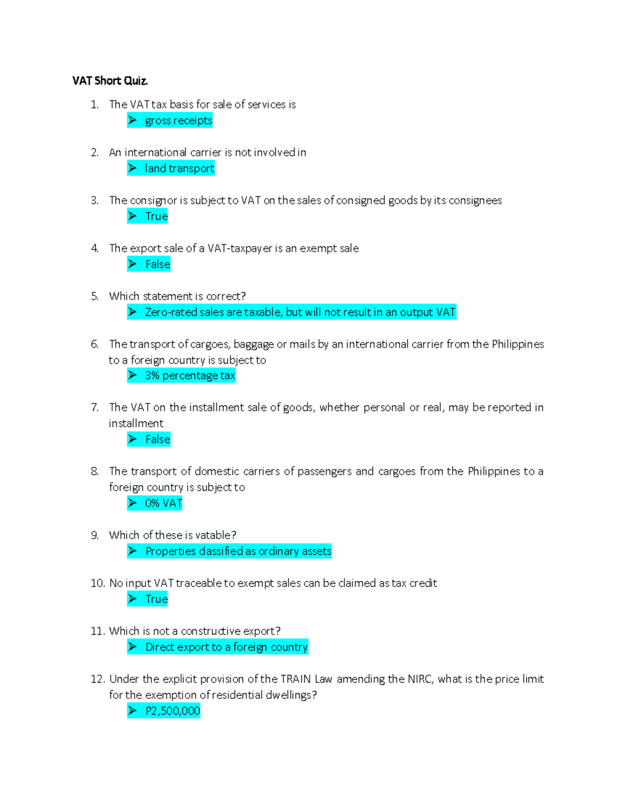 VAT Quiz Semis: Key Insights and Answers - Document Preview