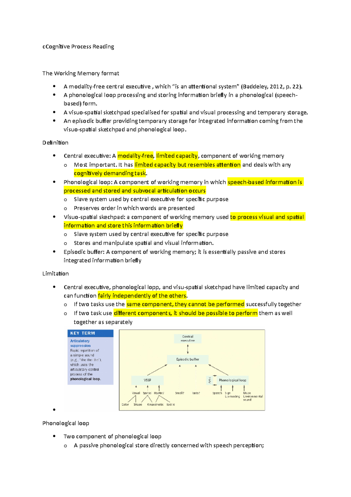 Cognitive Process Reading - 22). A phonological loop processing and ...