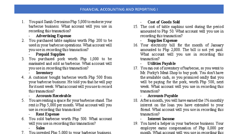 ACC 101 Midterm Exam Reviewer - Financial Accounting & Reporting - Studocu
