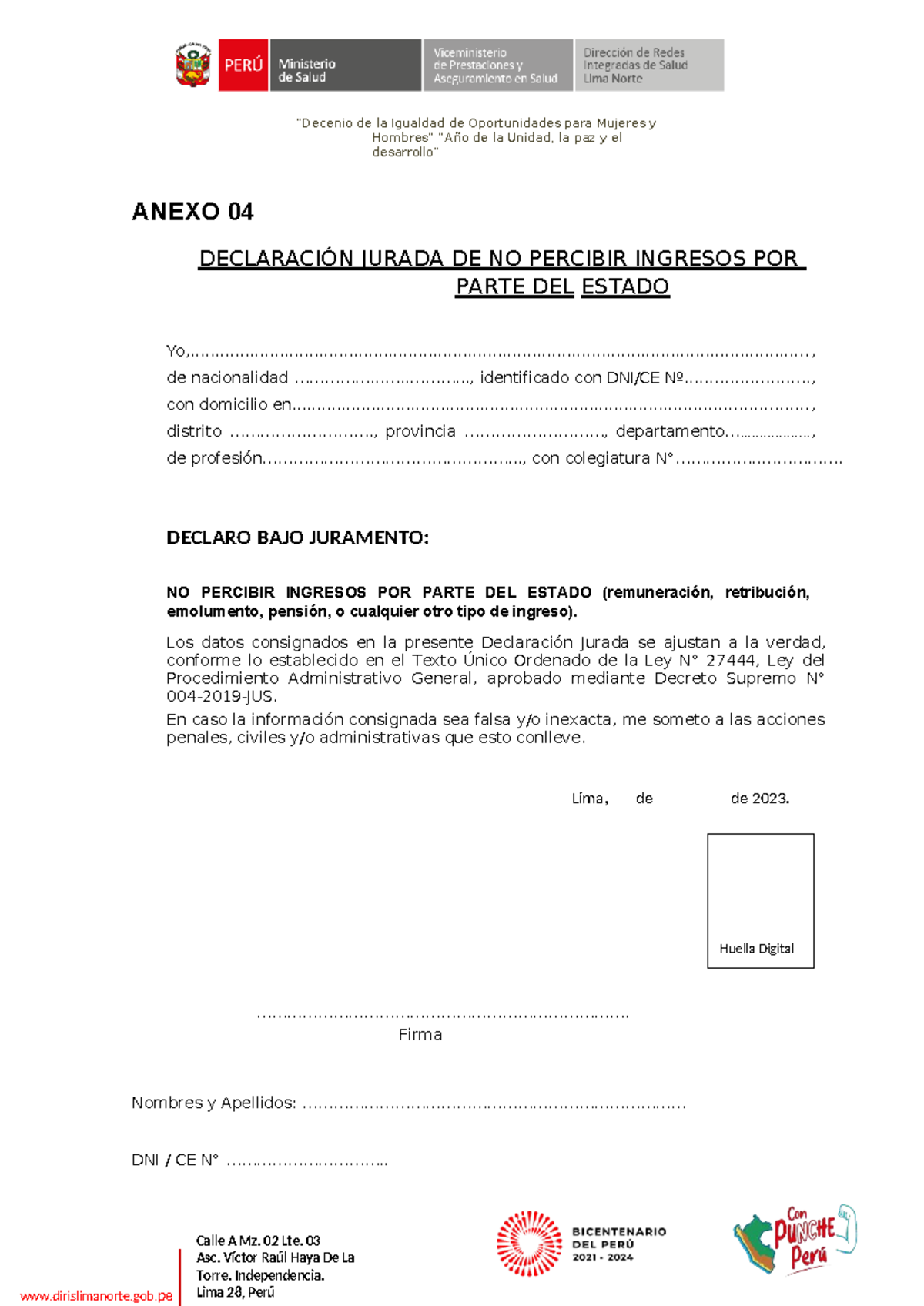 4776547 anexo 4 declaracion jurada de no percibir ingresos por parte ...