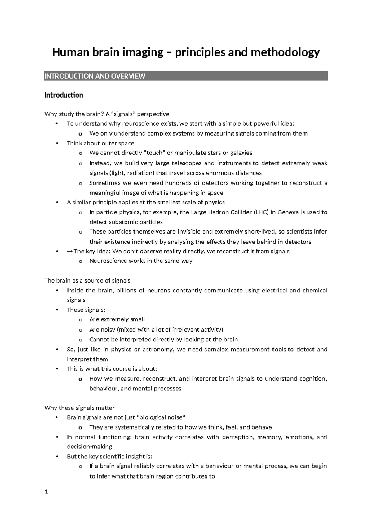 Human Brain Imaging Principles & Methodology: Summary Part 1 - Studocu