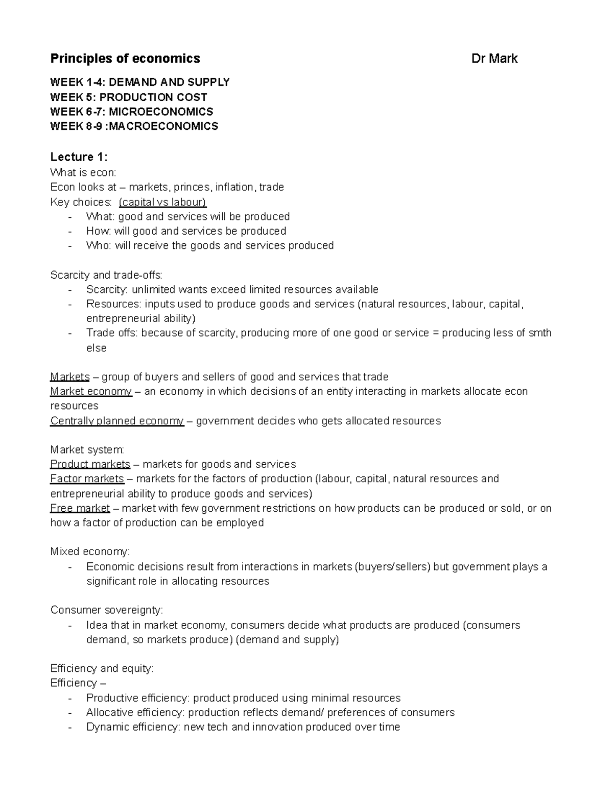 Microeconomics & Macroeconomics Lecture 1 Notes (Econ 101) - Studocu